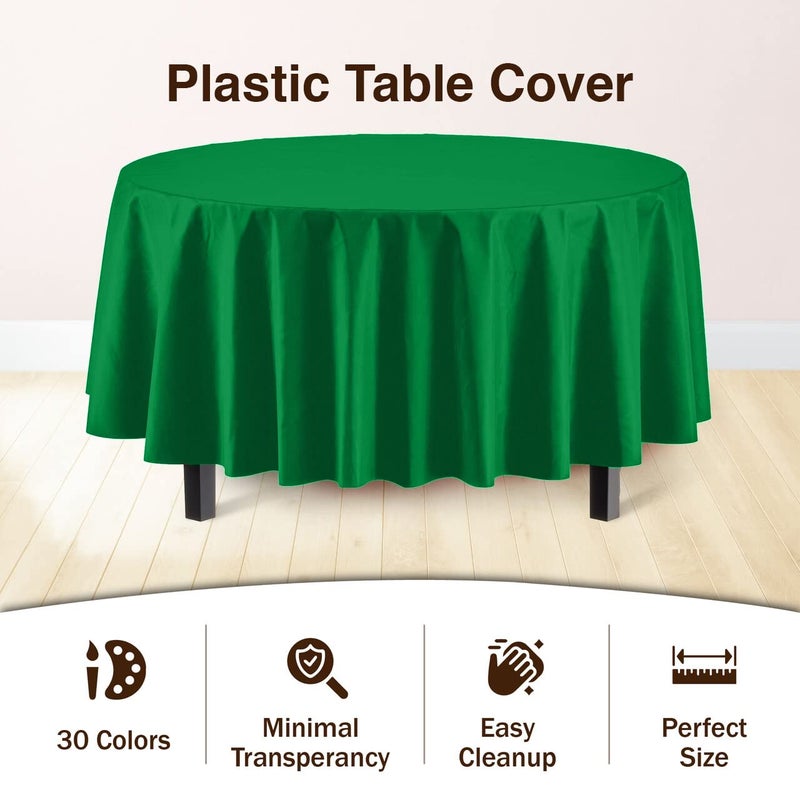 Party Solids Pack Of 12 Premium Plastic Tablecloth 84 Inch Round Table Cover - Emerald Green - Image 3